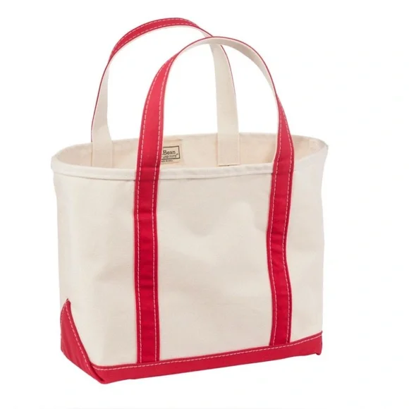 LLBean Boat & Tote Canvas Open Top Tote Bag - Red and Natural - Picture 1 of 2